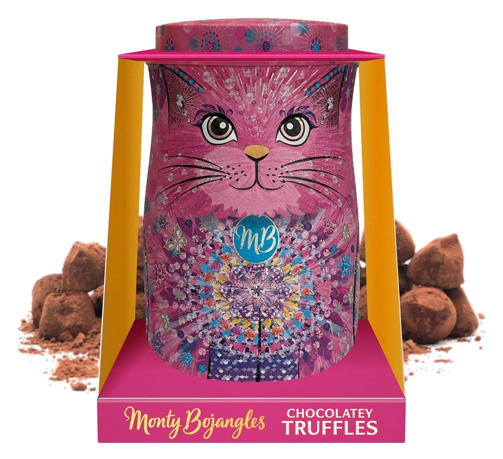 Monty Bojangles Savanna Gold Chocolate Truffles (135g) Cocoa Powder Praline Gift Set in an Individual Cat Design Collector's Box Flutter Scotch Flavor
