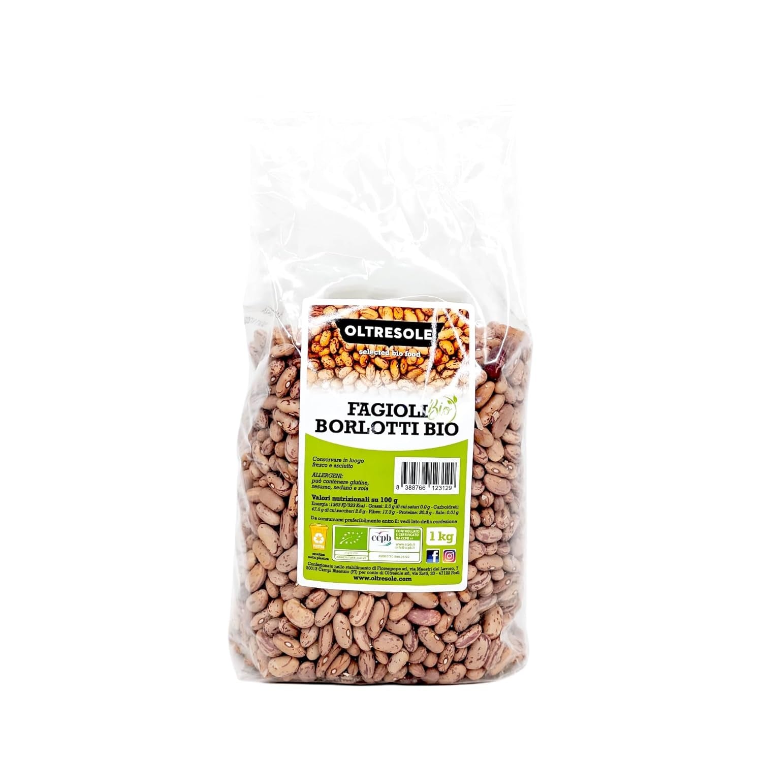 Organic Borlotti beans 5 kg, Dried organic legumes from controlled crops, Ideal for salads, soups and side dishes, Convenient format
