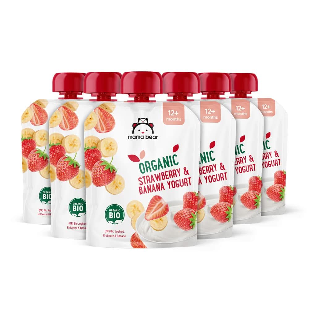 Mama Bear Organic Yogurt, Strawberries, Bananas and Yogurt, Vegetarian, 90 grams (Pack of 6) Mother and Baby Naty Shop Strawberries, Bananas and Yogurt