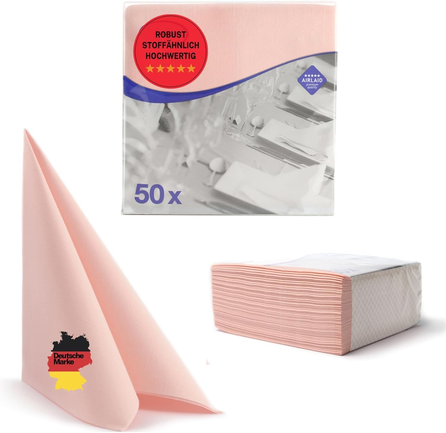 50 șervețele Aroba Airlaid Aspect textil 19 CULORI 40X40 Cm 1/4 fold Șervețele de nuntă de înaltă calitate, aspect textil, pentru aniversări hotel catering sărbători Crăciun nuntă roz