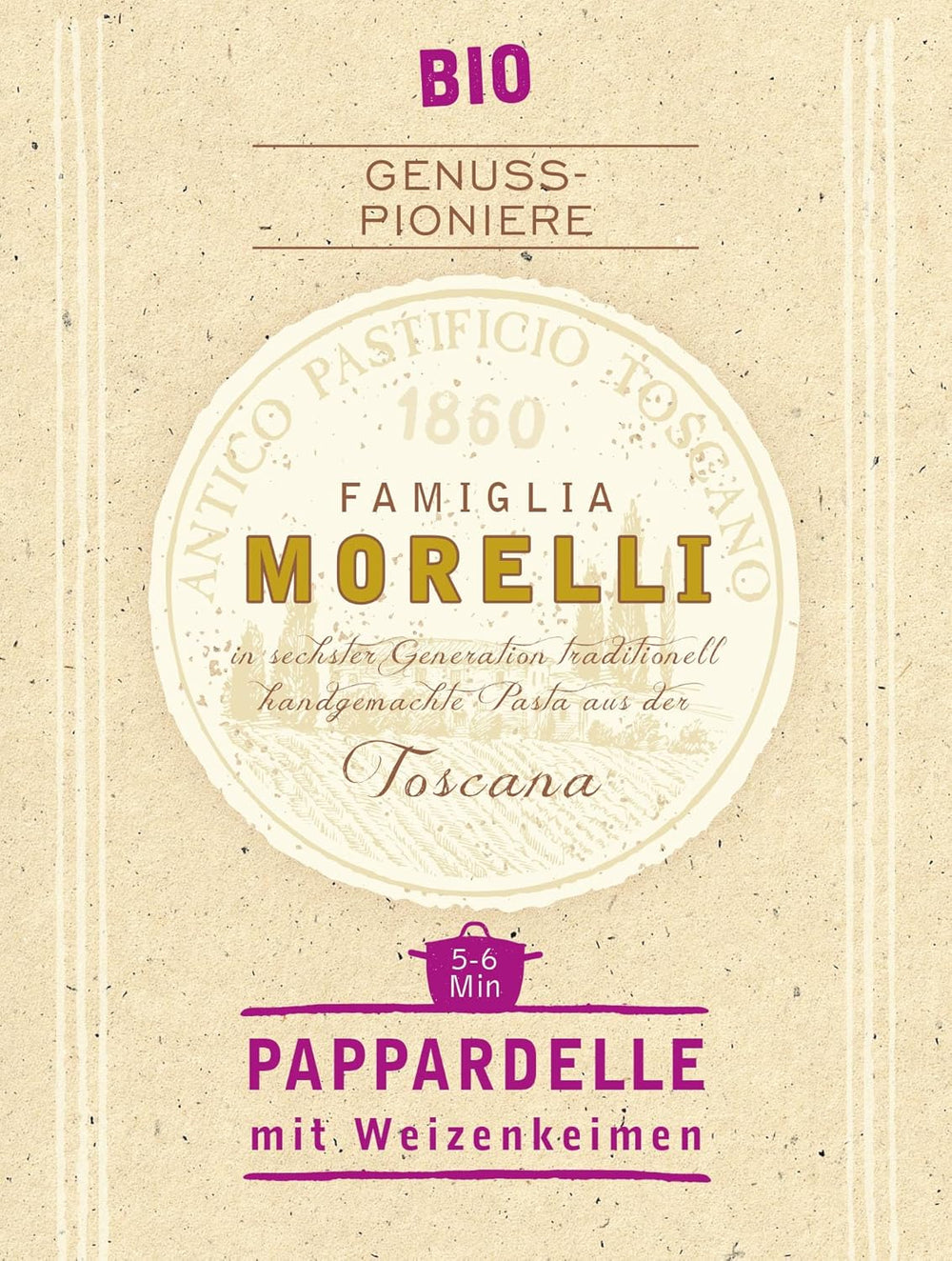 BioGourmet Pappardelle with Wheat Germ - Organic Wide Pasta for Stews and Sauces - with Extra Nutrients | 500 g Organic and Vegan