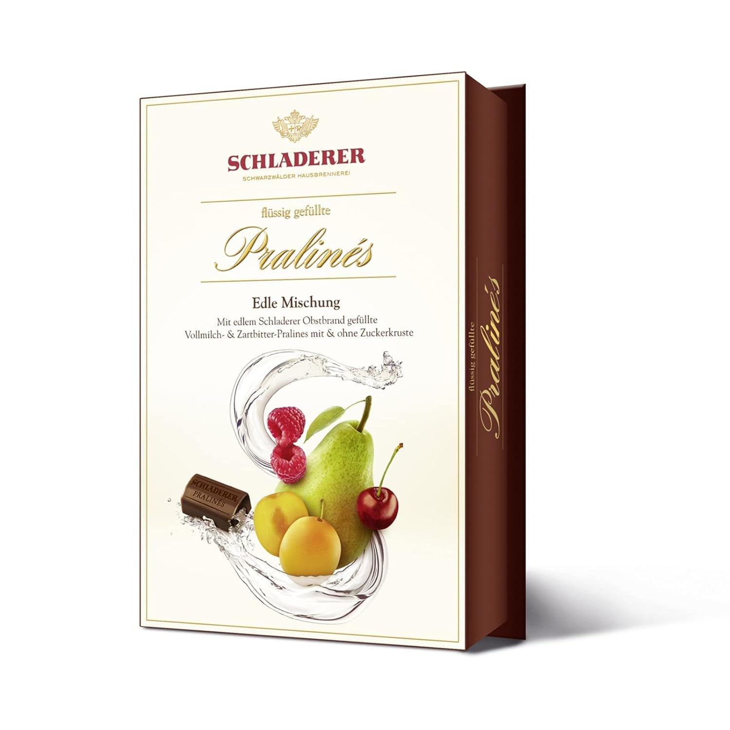 RCP Schladerer Pralines, fine assortment, milk and dark chocolate, with and without sugar crust, liquid filling, contains alcohol, great gift, 255g