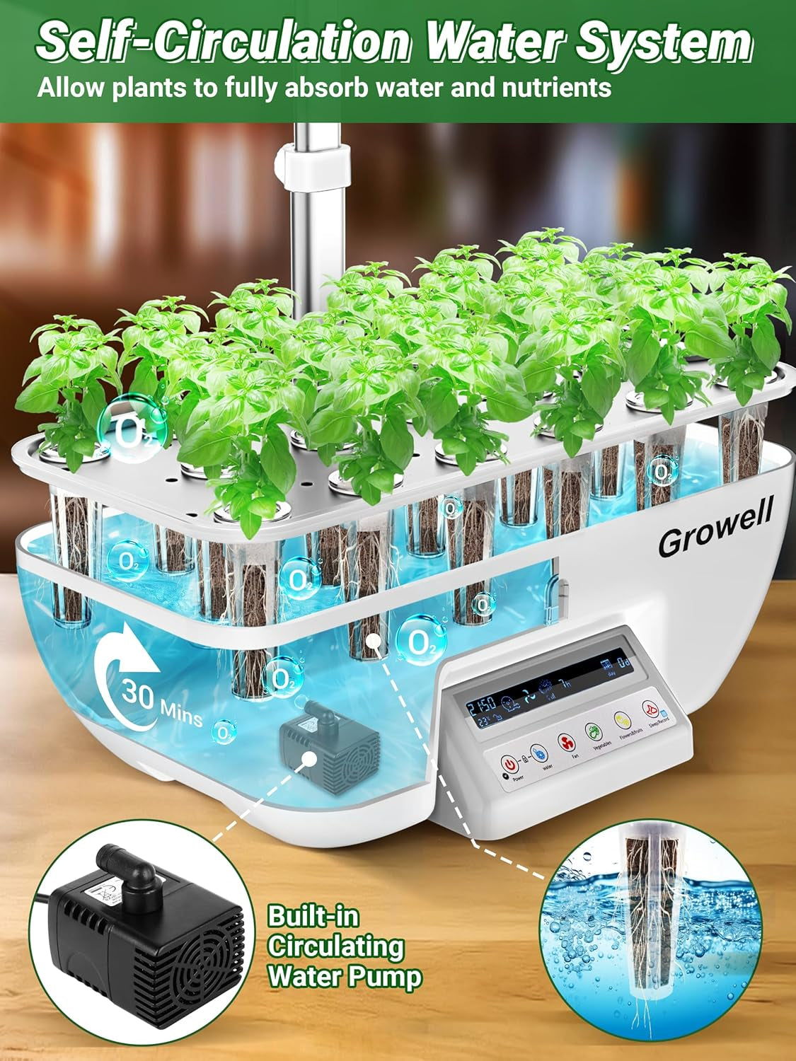 17 Capsules Hydroponics Kit for Herb Garden with 102 28W Full Spectrum Grow Lights and 2 Fans Indoor Garden with Water Pump Tank