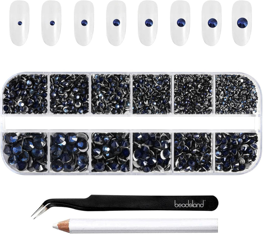 Beadsland 2500Pcs Glas Nailart Strasssteine Kristall Flatback Edelsteine Runde, ​​Für Handwerk Gemischt 8 Größen SS4 ~ SS30 Mit Picking Pinzette Und Stift (Kristall Weiss)