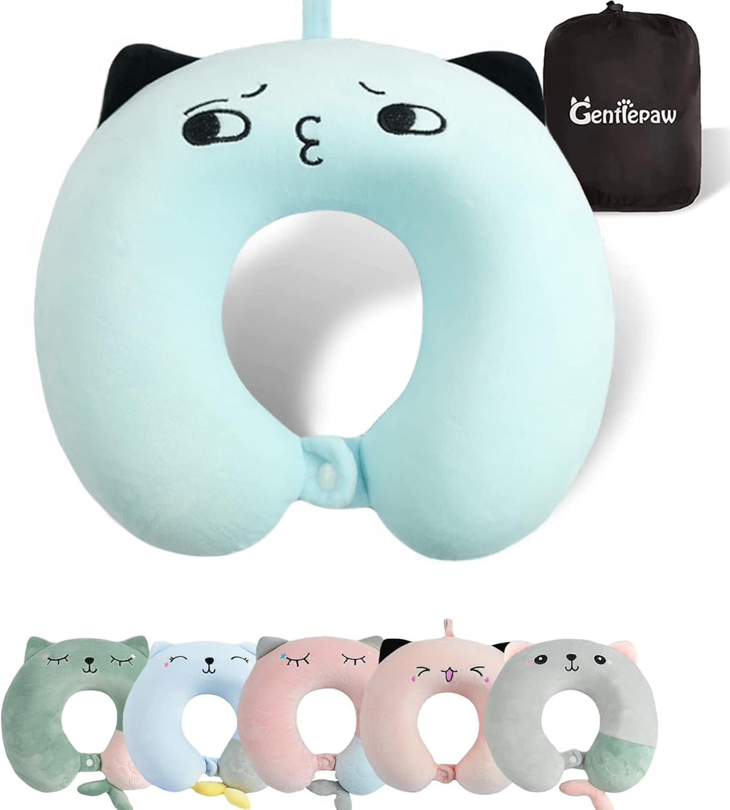Pernă pentru gât, pernă pentru gât copii pentru călătorii cu avionul, mașina, trenul, pernă de călătorie cu spumă de memorie pentru adulți, pernă în formă de U cu motiv drăguț de animale, pernă Capac detașabil (roz2) Perne ortopedice cervicale Naty Shop Albastru2