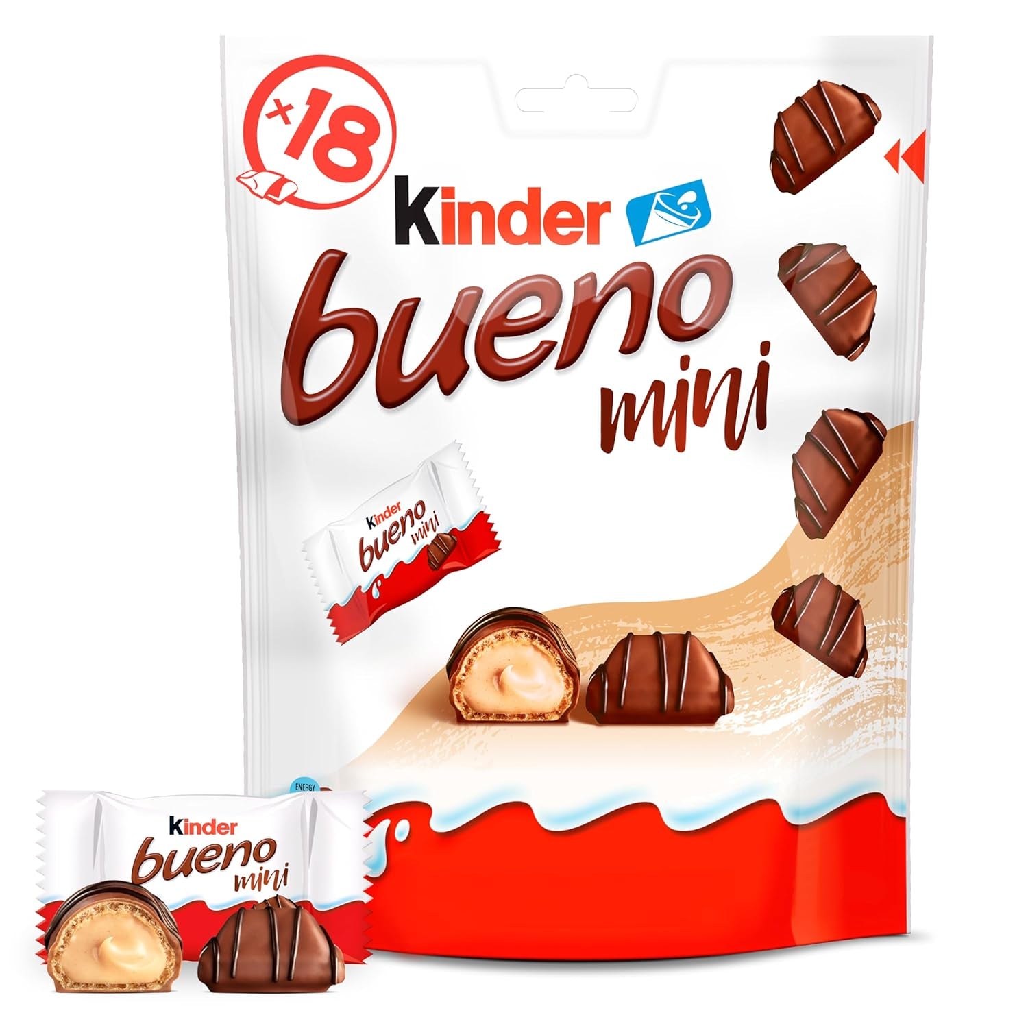 Kinder Bueno Mini - Crunchy Wafer Chocolate Bars, Milk Cream and Hazelnuts and Fine Milk Chocolate - Carnival Treats - 1 Bag of Mini Individually Wrapped Bars (1 x 108g)