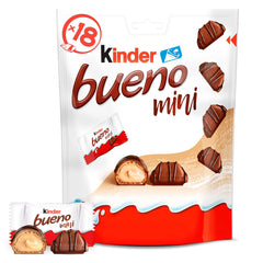 Kinder Bueno Mini - Crunchy Wafer Chocolate Bars, Milk Cream and Hazelnuts and Fine Milk Chocolate - Carnival Treats - 1 Bag of Mini Individually Wrapped Bars (1 x 108g)