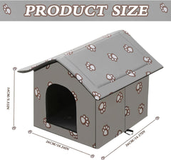 Katzenhaus für Draußen Winterfest und Wasserdicht, Faltbare Outdoor Katzenhöhle mit Abnehmbarem Kissen, Wetterfestes Tierheim für Streuner und Haustiere, Waschbar und Isoliert (Graue Katzenpfote, M)