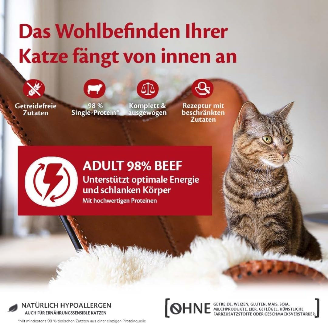 Wellness CORE 98% 12 x 85g, Vită – Hrană umedă pentru pisici, pate gros, fără cereale, natural, hipoalergenic, bogat în proteine, conținut ridicat de carne