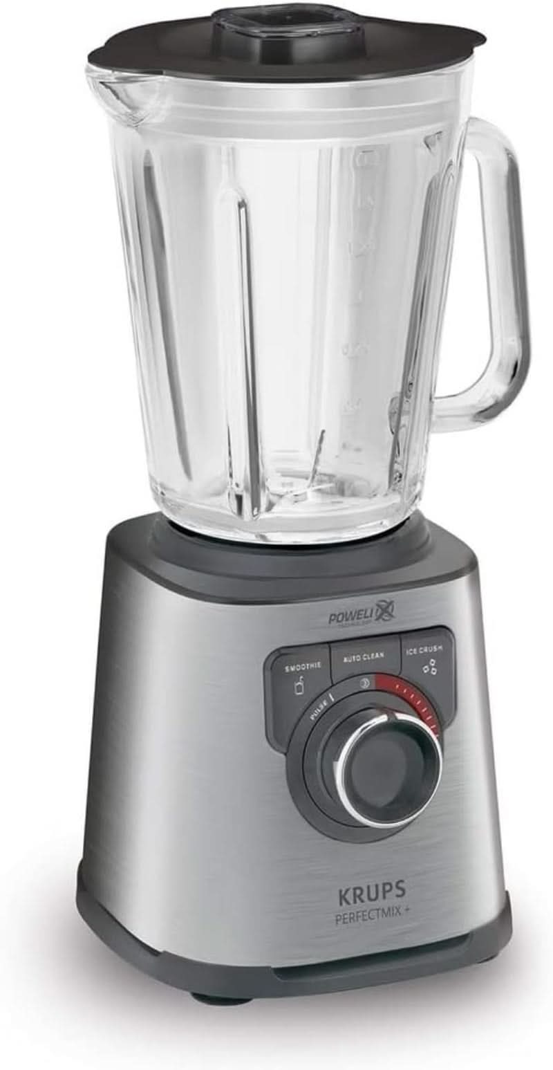 Krups KB403D Perfectmix + Hochleistungsstandmixer | 1,200W | 28,000 RPM | 2L Glasbehälter | 3 Preset Programs | Powelix- Technologie | Edelstahl/Dunkelgrau Kitchen Naty Shop Edelstahl/Dunkelgrau