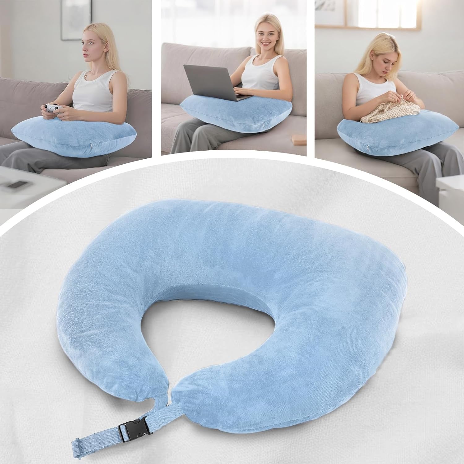 Pernă de gaming SLIGUY, pernă de citit, pernă de susținere a brațelor pentru pat și canapea, pernă pelviană în formă de U pentru adulți, gri închis