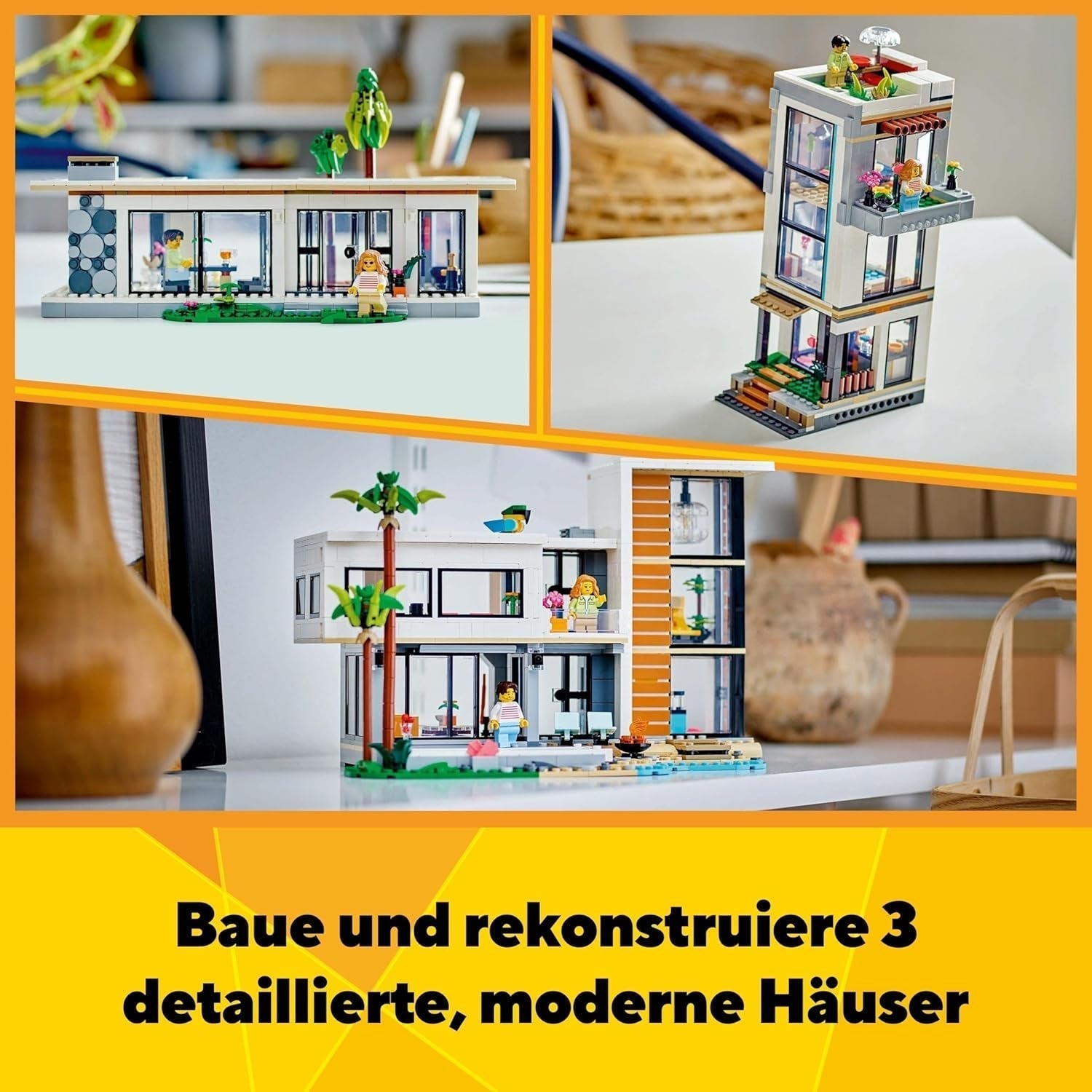 LEGO Creator Modern House, set 3 în 1 pentru a converti într-o casă de oraș sau o cabană în pădure, model de casă, idee de cadou pentru băieți și fete de la 9 ani, jucărie educativă 31153 Seturi de constructie Besuche den LEGO-Store
