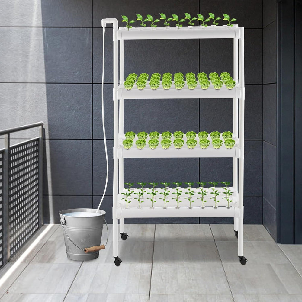 Kit de cultivare hidroponică cu 108 locuri de plantare, 4 niveluri cu pompă de apă. Sistem de cultivare hidroponică fabricat din țevi din PVC-U de calitate alimentară pentru acasă, balcon, grădină și legume de pe balcon.