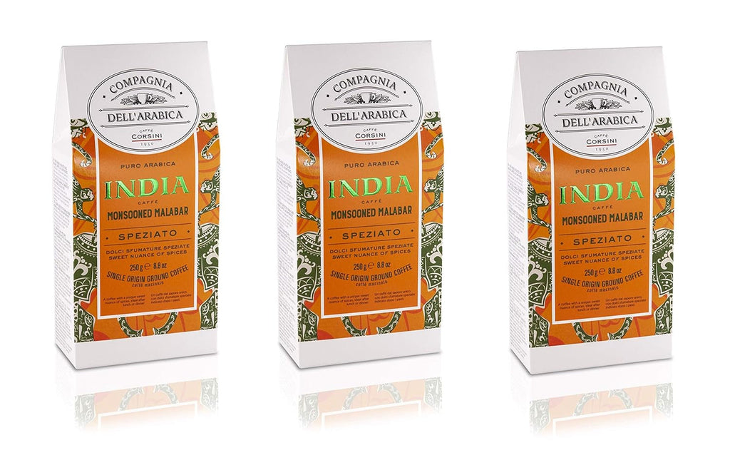 Caffè Corsini - Cafea boabe 3 X 250 grame, Compagnia Dell'Arabica, diverse arome, origine unică, total 750G Cafea Naty Shop India 2 Cafea măcinată