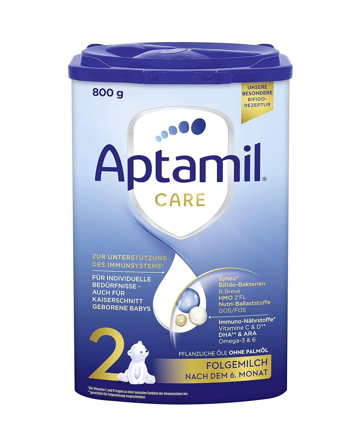 Aptamil Care 2 - Follow-on milk after 6 months, with Omega 3 and 6, DHA and ARA, palm oil free, baby food, milk powder, 1 x 800 g (pack of 6)