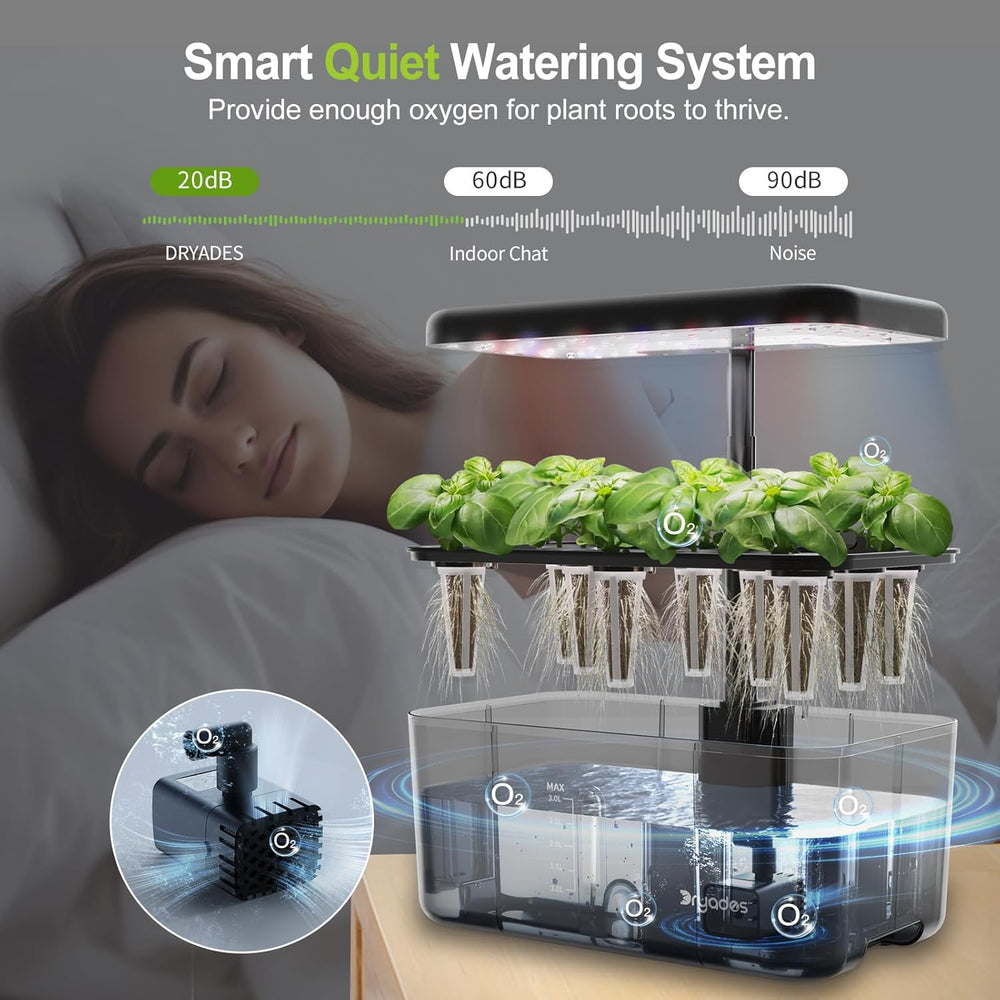 Hydroponic Grow System: 8 Capsules, 24W Full Spectrum LED Lamp with Low Water Warning | Indoor garden for kitchen, living room, school | Gift idea for amateur gardeners