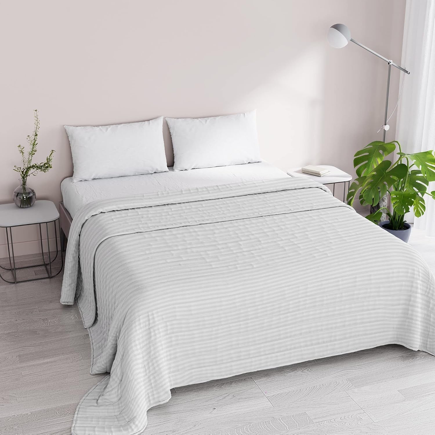 Summer quilt Satin Stripes, polyester, cream, 260X250 Cm Quilts and quilts Naty Shop White 260X250 Cm
