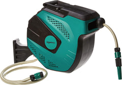 Rolă de furtun de perete Amazon Basics cu furtun, înfășurare automată, 15 m, verde bleumarin, negru