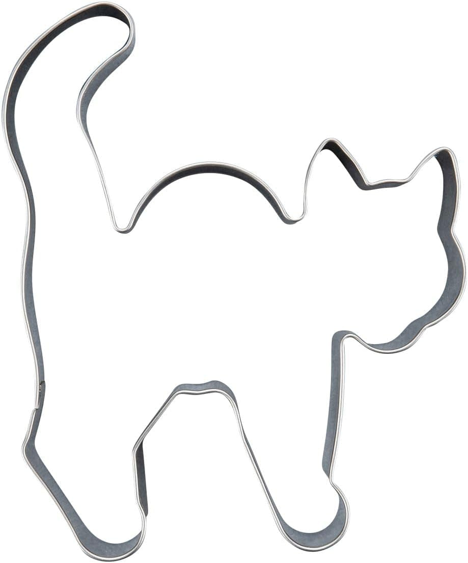 Formă de biscuiți Zenker cu pisică și cocoașă – Formă perfectă din oțel inoxidabil pentru biscuiți înfricoșători de Halloween – Se poate spăla în mașina de spălat vase – Ideală pentru copt la Halloween, Argintiu