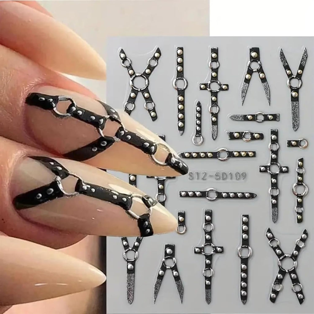 2PCS 5D Embossed Gothic Punk Nagelsticker, Nagel Sticker Selbstklebend Kreuz Und X-Form Halloween Nagelaufkleber, Nageldesign Zubehör Für Damen Nail Art