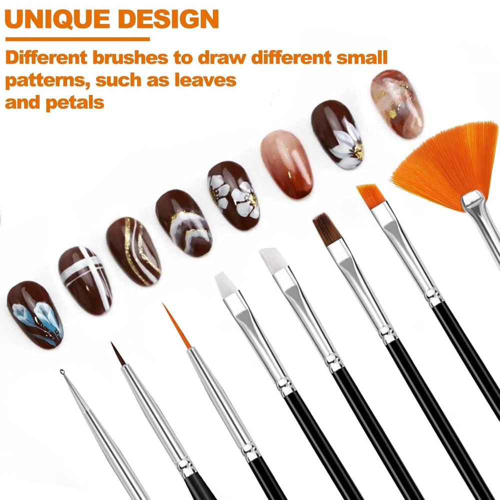 Hanyousheng 20 Stück Nagel Pinsel Set, 15 Stück Nageldesign Pinsel, 5 Stück Nail Art Dotting Tools Für DIY Nail Art Design