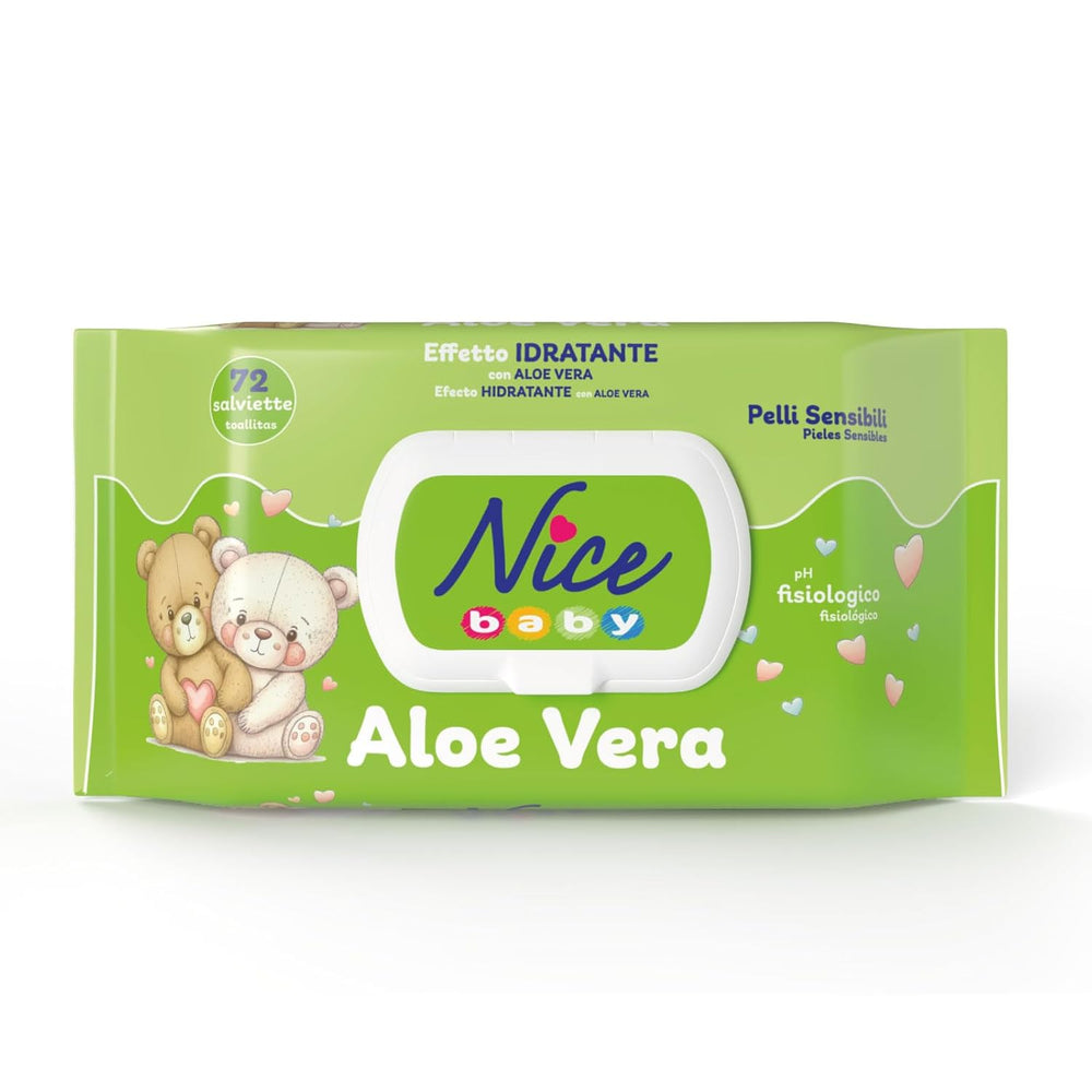 Cleansing wipes for children and babies - with aloe vera and argan oil - dermatologically tested - physiological pH value - maxi format: pack of 72 wipes - Nice