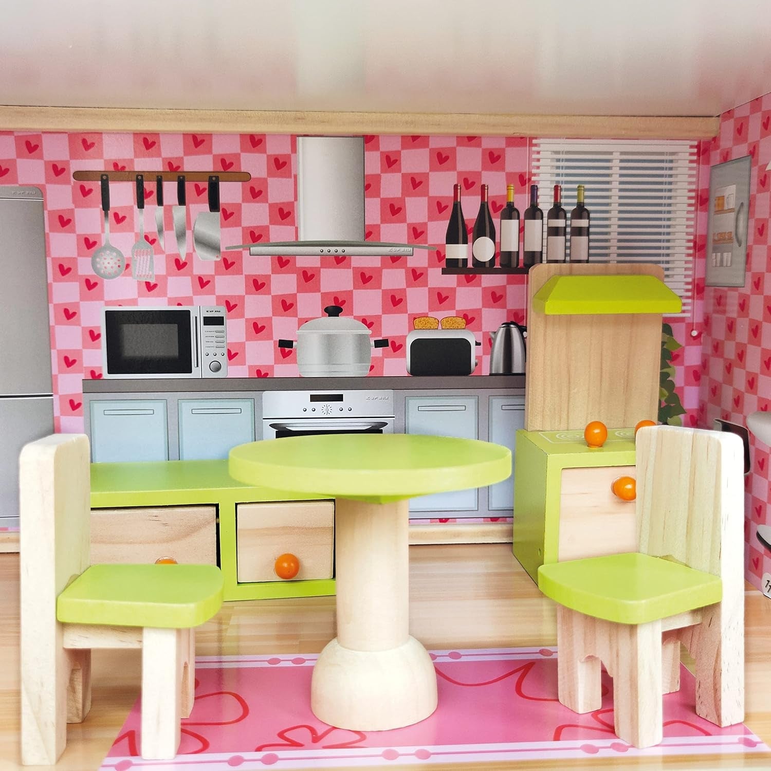 Bino World of Toys Dollhouse with balcony, Toy for toddlers from 3 years old, with 3 floors, stairs, 4 rooms and balcony incl. 15-TLG. Accessories, To promote children's skills, Pink design Naty Shop dollhouses