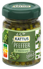 - Grüner Pfeffer in Weinbrand | Ganzer, eingelegter Pfeffer zum Würzen von Saucen | 50 g im Glas