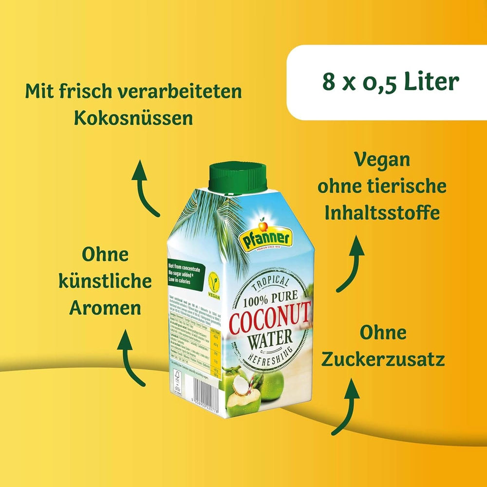 Pfanner Coconut Water Drink (8 X 500 ml) - Coconut water without sugar Naty Shop