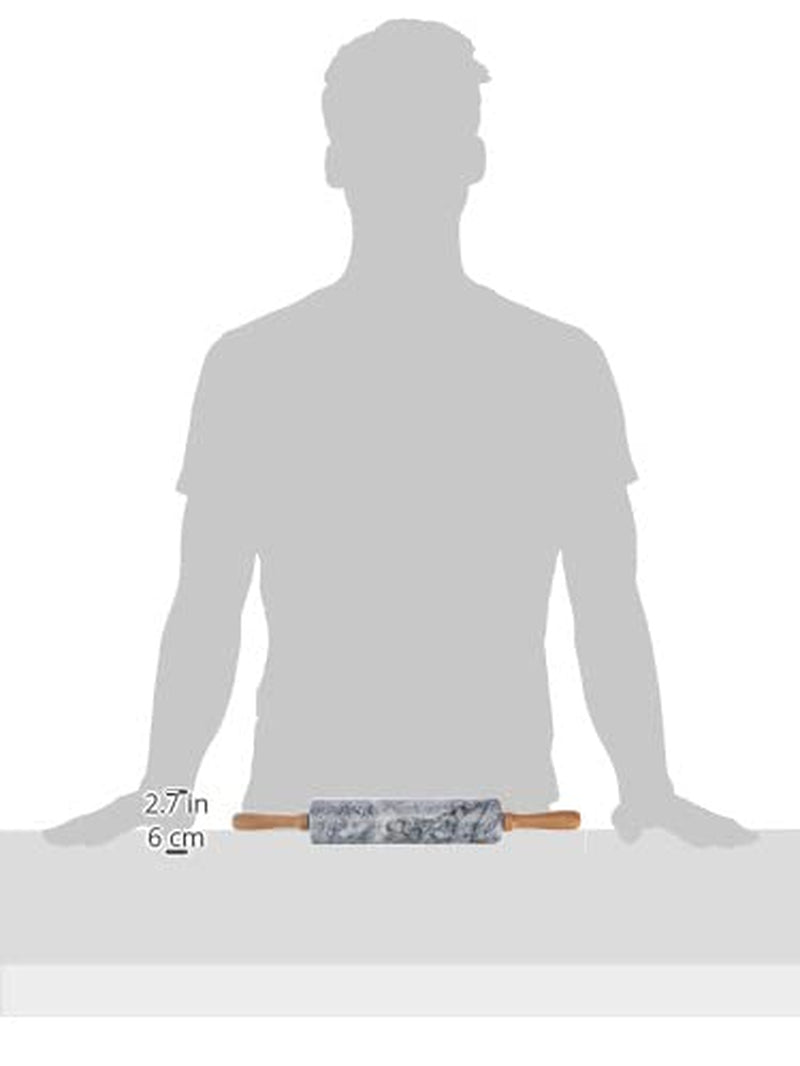 Küchenprofi Teigrolle aus Marmor mit Holzablage in der Farbe Grau-Braun, Maße: 5.9cm x 5.9cm x 47.3cm, 10 0248 10 47