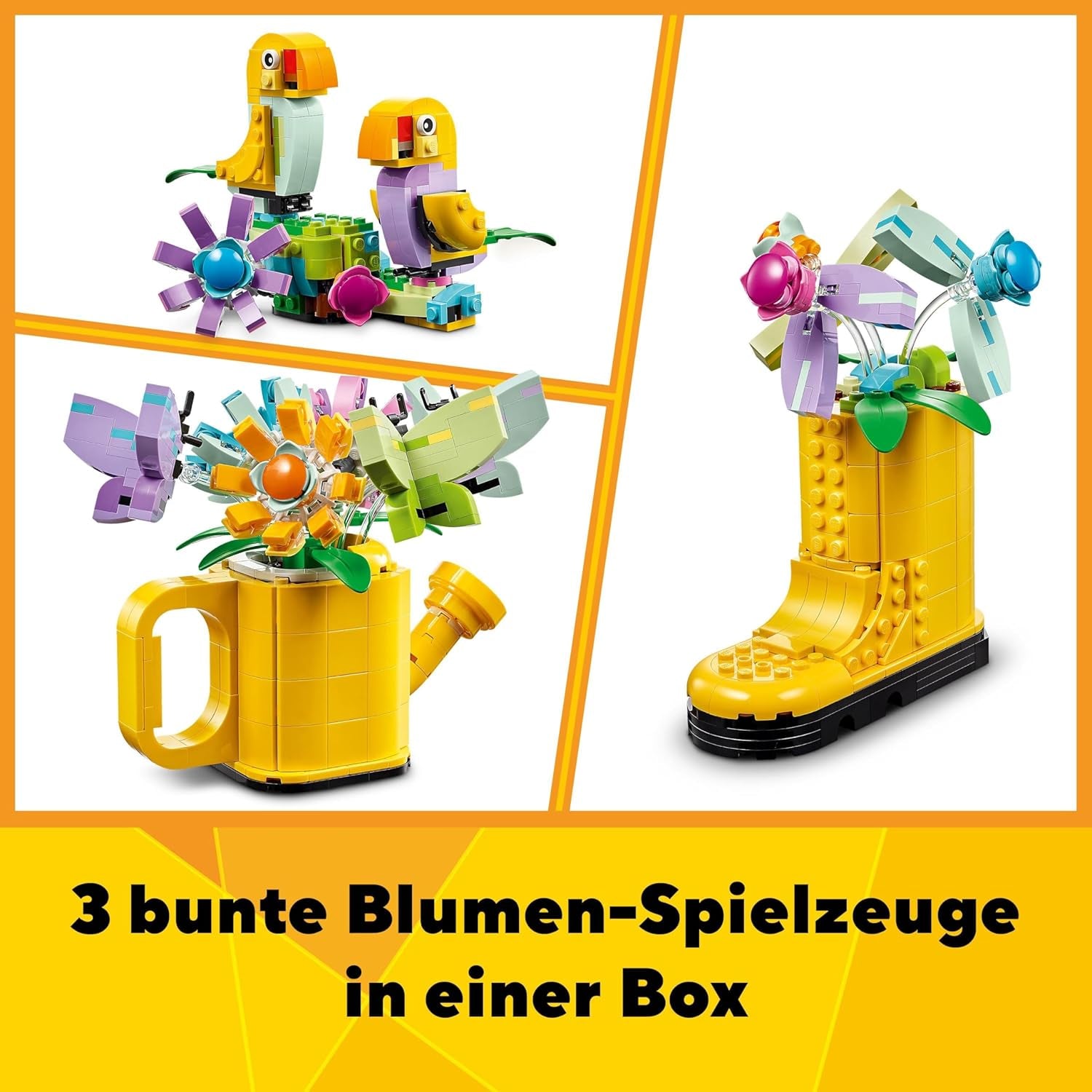 LEGO Creator 3In1 Flower Sprinkler Set, Children's Room Decoration, Build a Sprinkler with a Bouquet of Flowers, Rubber Boots or 2 Toy Birds, Creative Gift for Girls and Boys 8 Years Old 31149 Building Sets Besuche den LEGO-Store