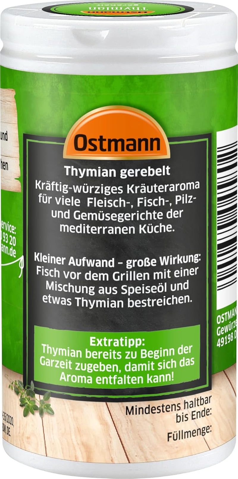 Ostmann Thyme gerebelt 15 g Thyme-Gewürz für viele Fleisch-, Fisch-, Pilz-, und Gemüsegerichte der Mediterranen Küche, Amount: 1 Stück