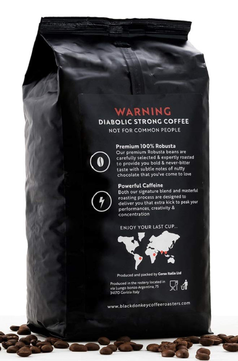 PRĂJIRE DIAVOLULUI | Boabe de cafea 1KG | Cafea extrem de tare | Cafea cu conținut ridicat de cafeină | Robusta premium de la