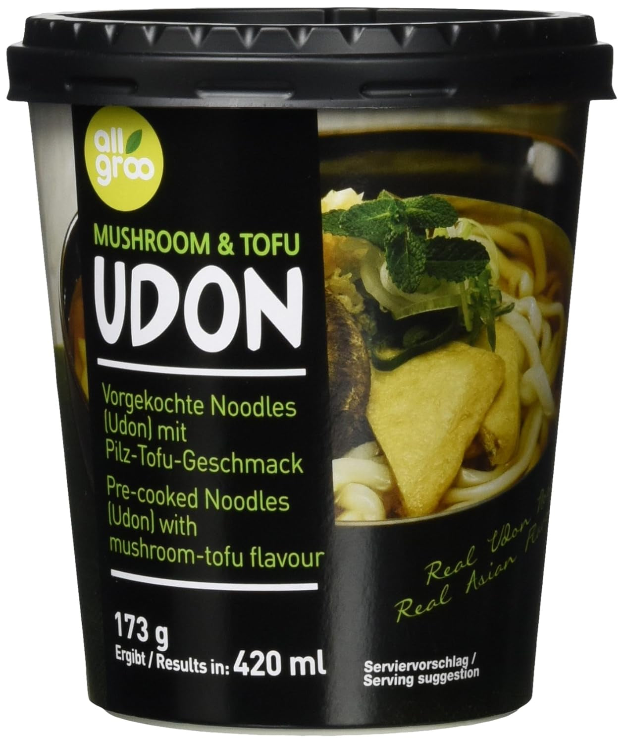 Allgroo Udon Cup Instant Noodles - Flavorful Spicy Seafood Udon Soup - Quick Preparation (1 x 173g)