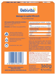 Mango Apple Peach Squeezable Pouches - 16 Pack (4 Pack, 4 x 90g Each), No Added Sugar, Gluten Free, Ideal for Packed Snacks and On The Go