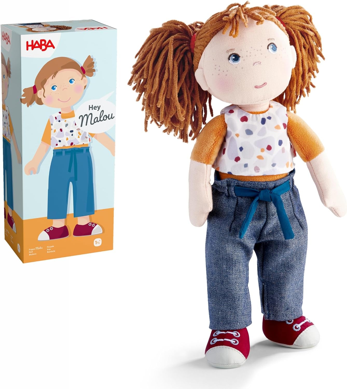 Păpușa HABA Malou - păpușă moale de 30 cm înălțime pentru joacă și îmbrățișare - Materiale moi și lavabile - Alternativă ideală la păpușile de pluș - Potrivită pentru copii de la 1,5 ani - 2010818001