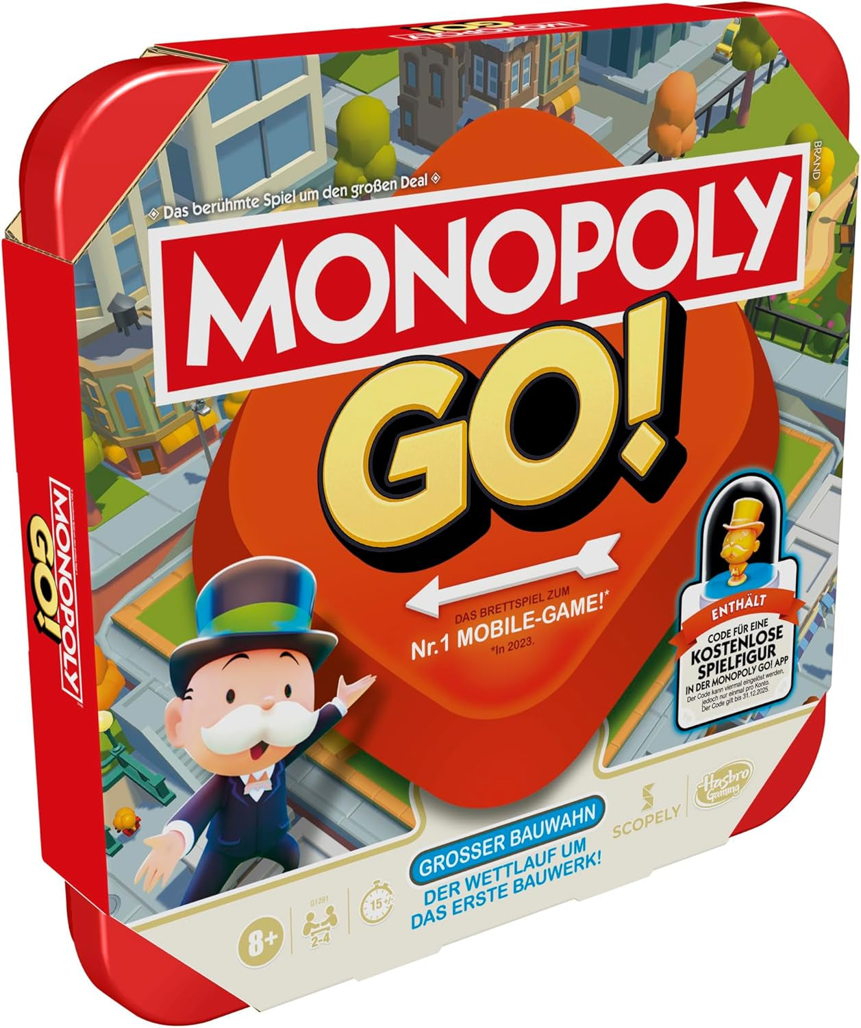 Board game Monopoly GO! - German version, game based on the popular online version, fast strategy game for the whole family, fun for 2 to 4 players