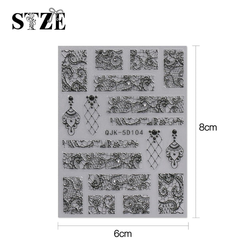 JMEOWIO 3D Nagelsticker Schwarz Weiß Blume Nail Art Sticker Selbstklebend Nagelaufkleber 5D Stereoskopisch Blumen Dekoration Nageldesign Zubehör 4 Blatt