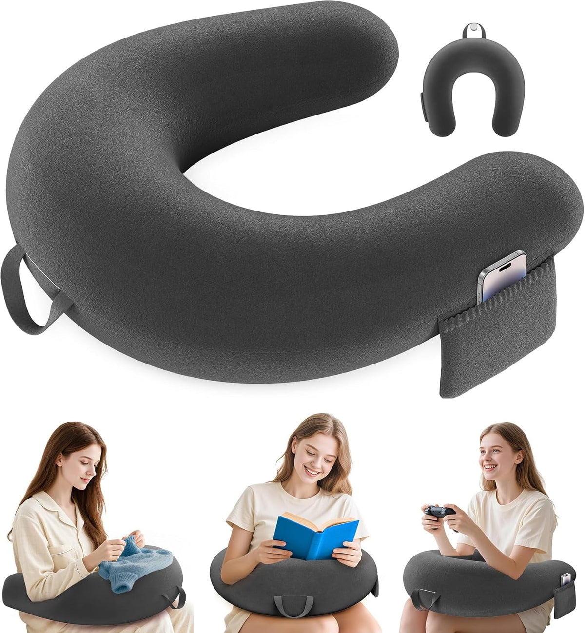 Pernă de gaming și citit, pernă de citit pentru stat pe pat/canapea/podea, pernă de hrănire/croșetat cu pernă de gaming mare și ergonomică, pernă de gamer pentru iPad/laptop - Negru