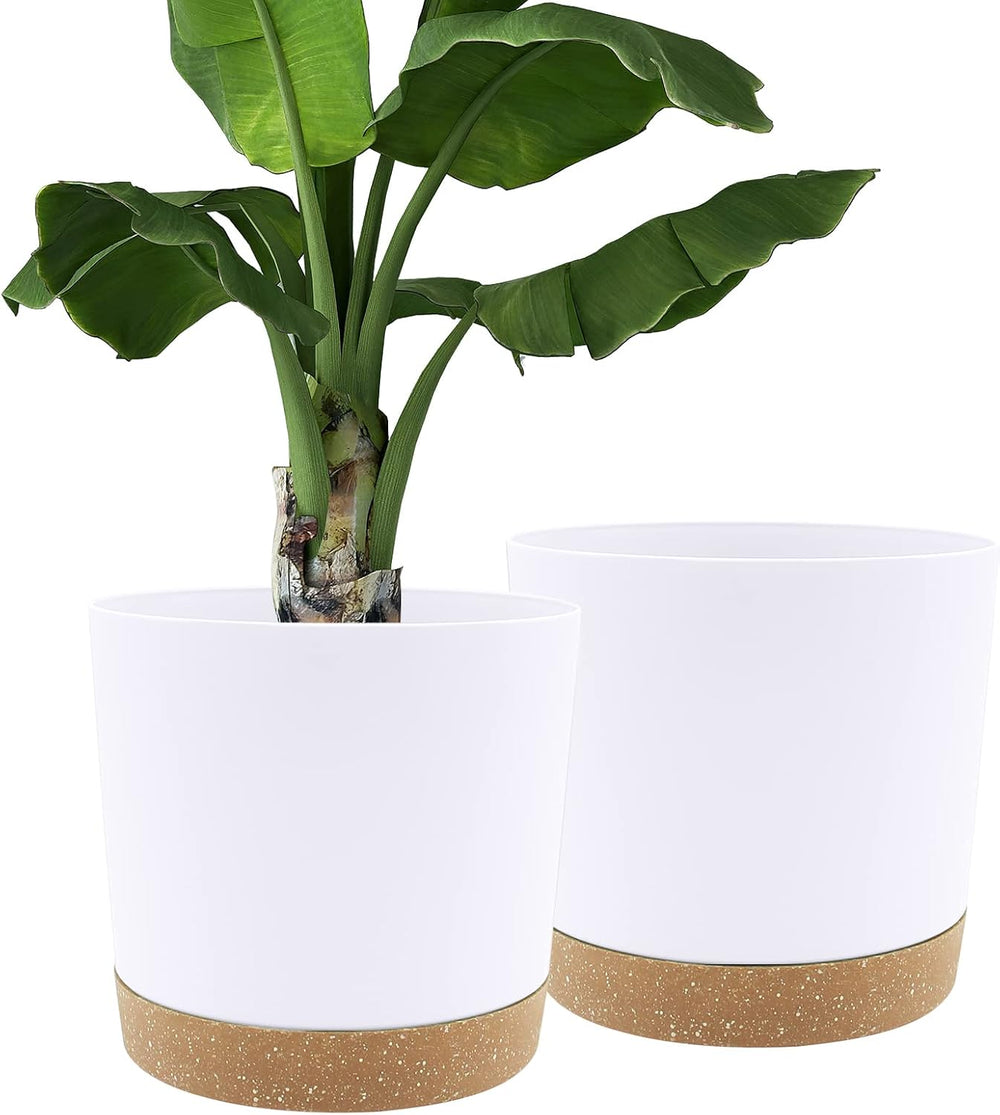 12.7cm Set of 2 Flower Pots, Indoor Plant Pots with Drainage Holes and Removable Base, Modern Decorative Saucers for Outdoor Garden Planters (White 12.7cm)