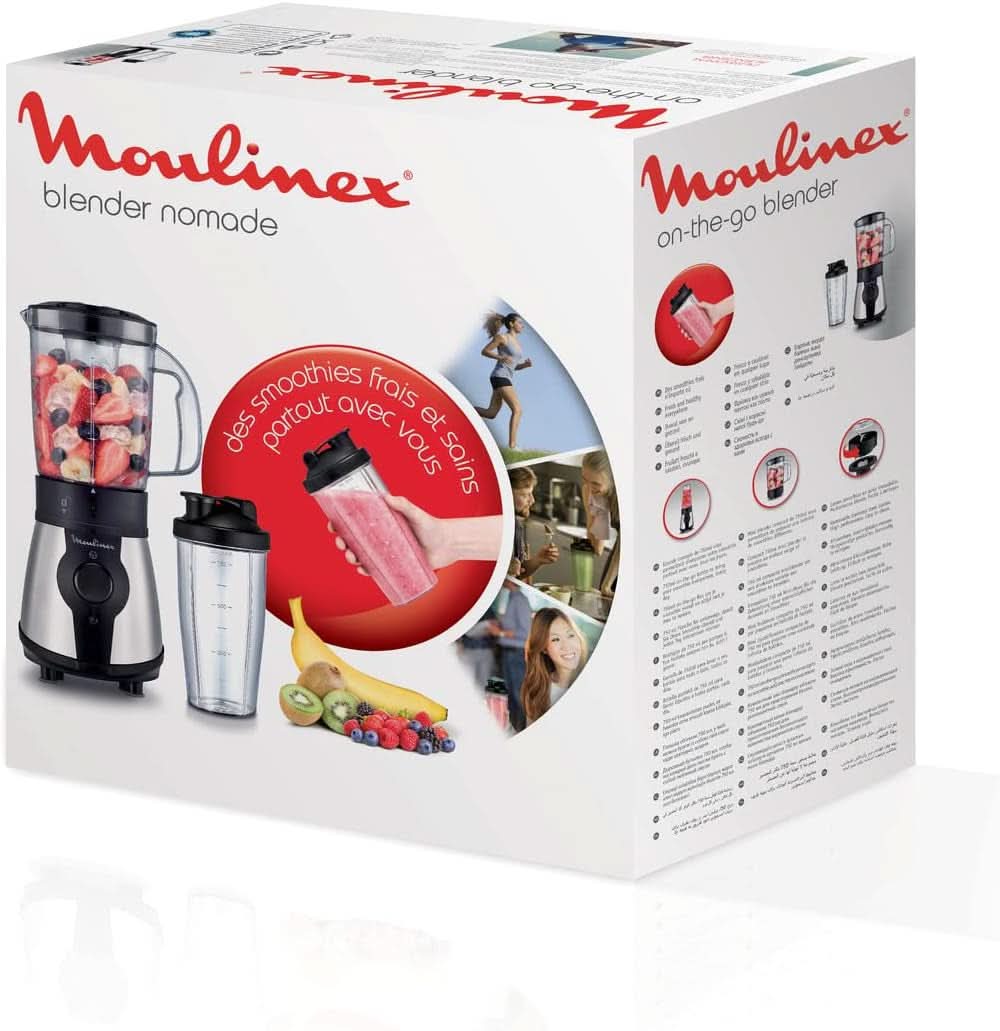 Blend&Go LM1B1D 300W Mixer, Smoothie-Mixer Mit 750 Ml Kunststoffkrug, Inclusive 750 Ml Tragbarer Flasche, 4 Abnehmbaren Klingen, Edelstahlobreflchen Mother and Child Naty Shop