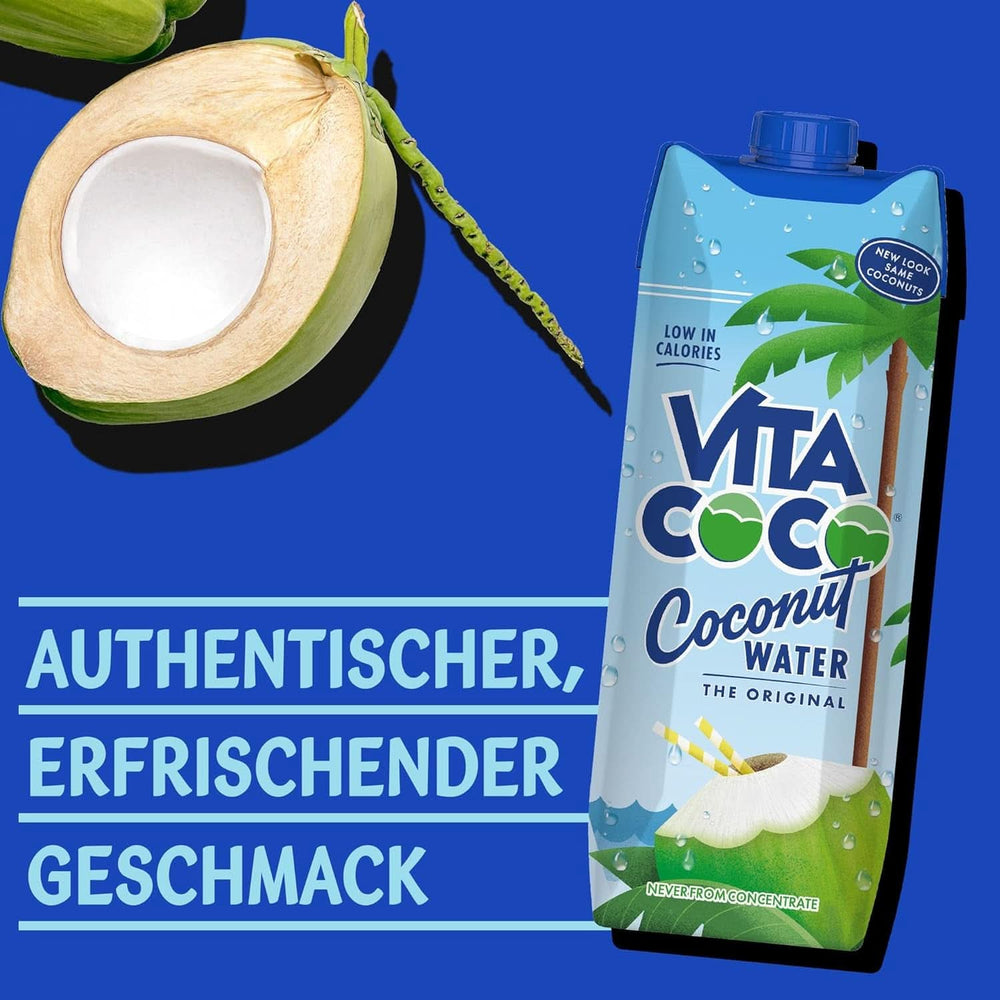 Vita Coco Pure Coconut Water 6 x 1 liter, natural moisturizer with electrolytes, gluten-free, full of vitamin C and potassium Naty Shop