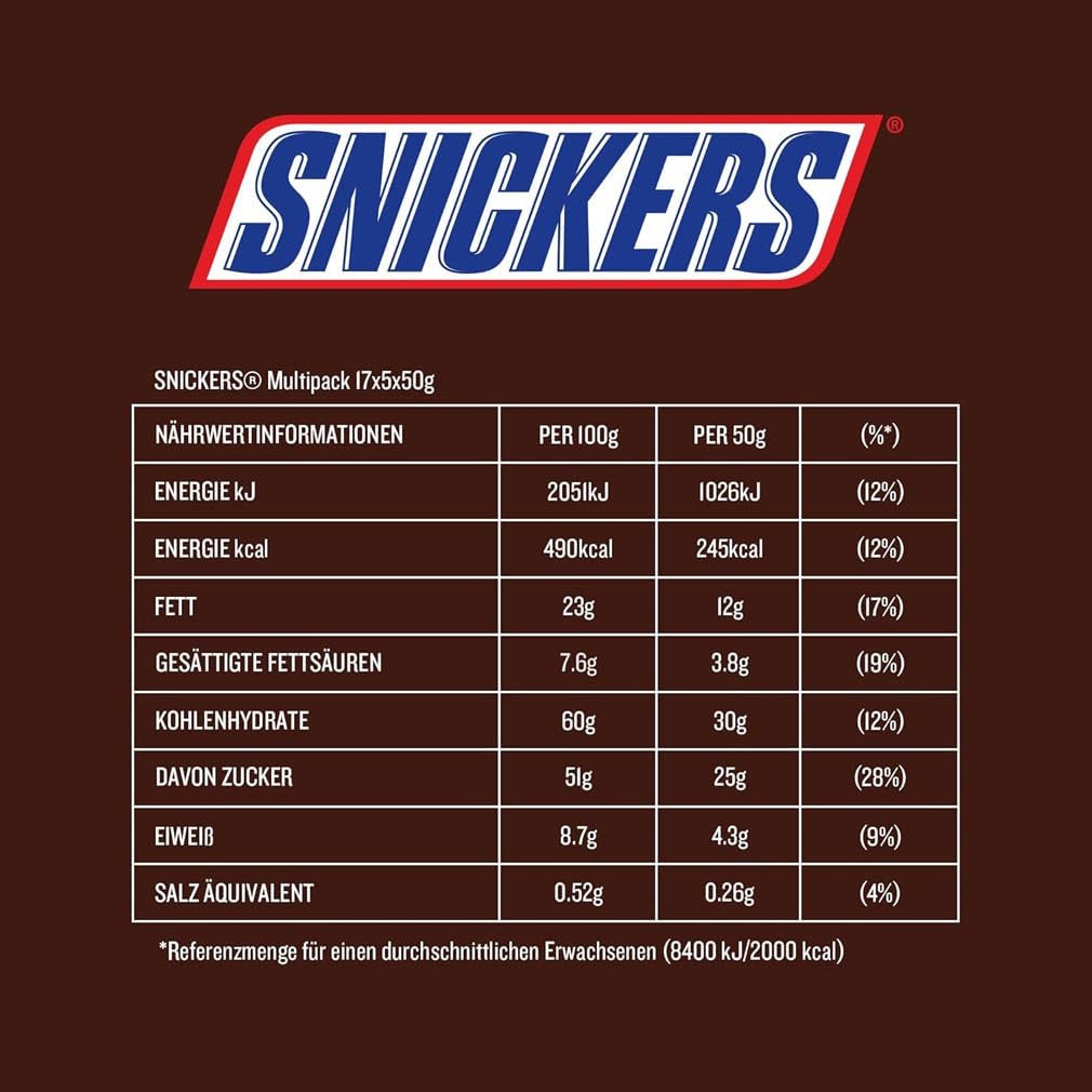Snickers Chocolate Bar Peanut Caramel 5 Bar Pack | Snack football | (1 x 5 x 50g)