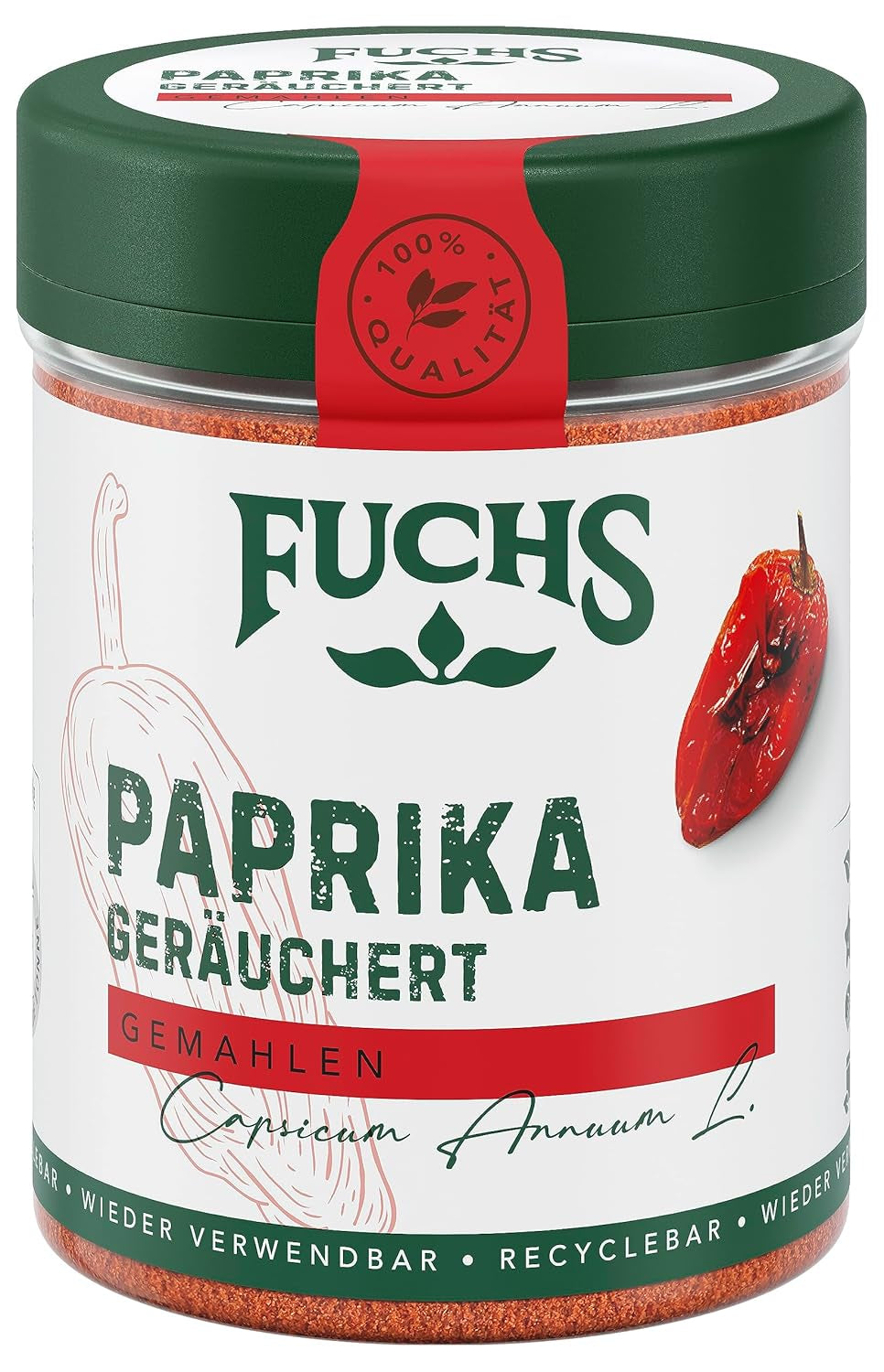 Fuchs Gewürze - Paprika geräuchert gemahlen - rauchiger Gesmack für BBQ, Gulasch oder Tofu - natural Ingredients - 60 g in wiederverwendbarer, recyclebarer Dose