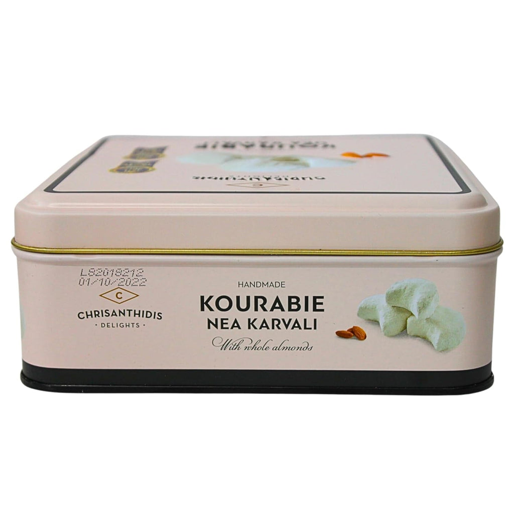 Chrisanthidis Delights Kourabie tradițională grecească cu unt și migdale în cutie metalică 450g
