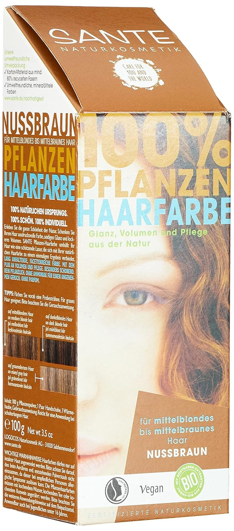 SANTE Natural Cosmetics Plant Hair Colour Powder, Natural Red, 100 g (1 pachet) Vopsea pentru par Naty Shop Castano Noce 100 G (1 pachet)