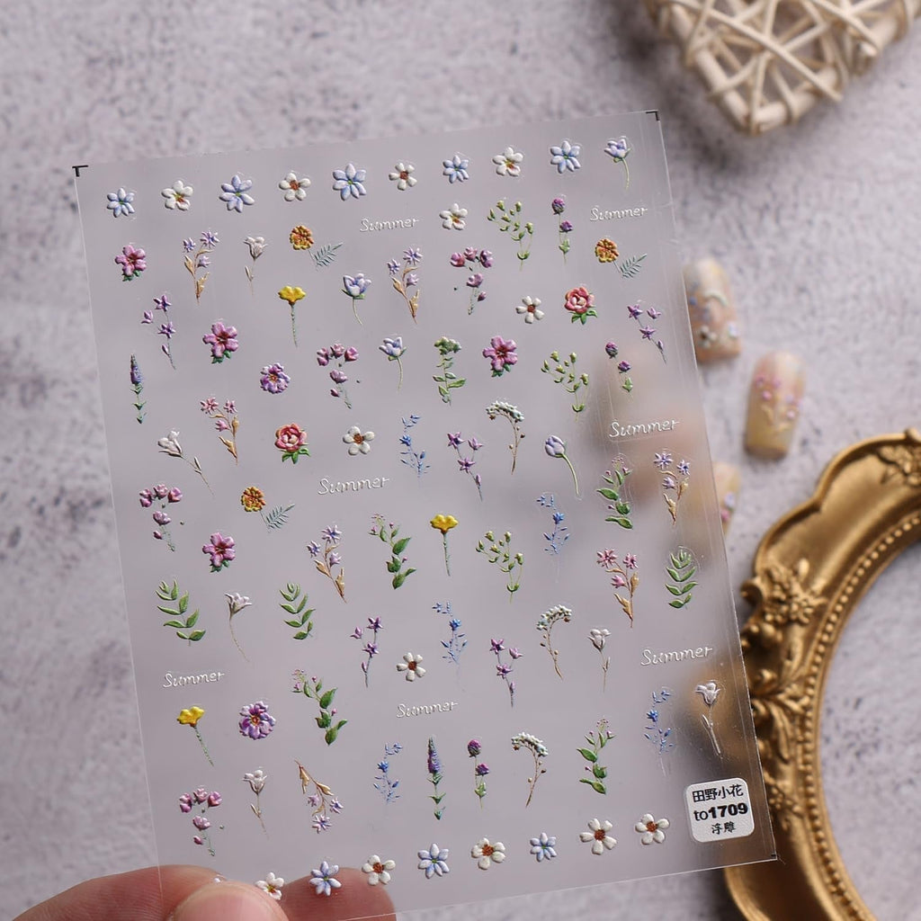 JMEOWIO 3D Nagelsticker Blume Frühling Sommer Floral Nail Art Sticker Selbstklebend Nagelaufkleber 5D Stereoskopisch Dekoration Nageldesign Zubehör 1 Blatt