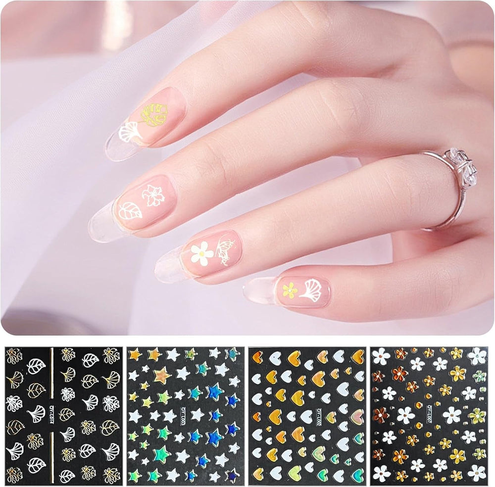 3D Nagelsticker Aurora 30 Blatt Gold Nail Art Sticker Selbstklebend Nagelaufkleber Holografisches Stern Herz Dekoration Nageldesign Zubehör