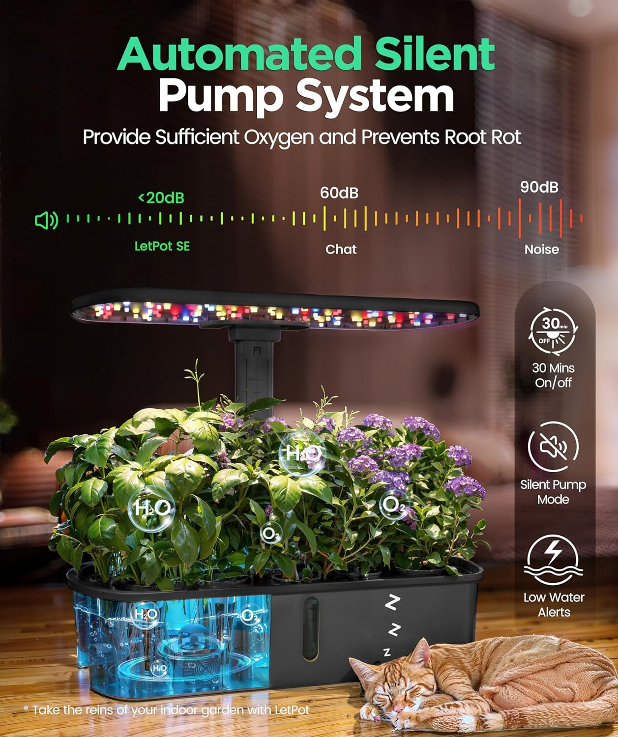LPH-Air Hydroponic Grow Systems Kits WiFi Controlled by App 24W Smart Indoor Garden Grow Light Full Spectrum 10 Capsules Planter Indoor Gardening Gift Kit