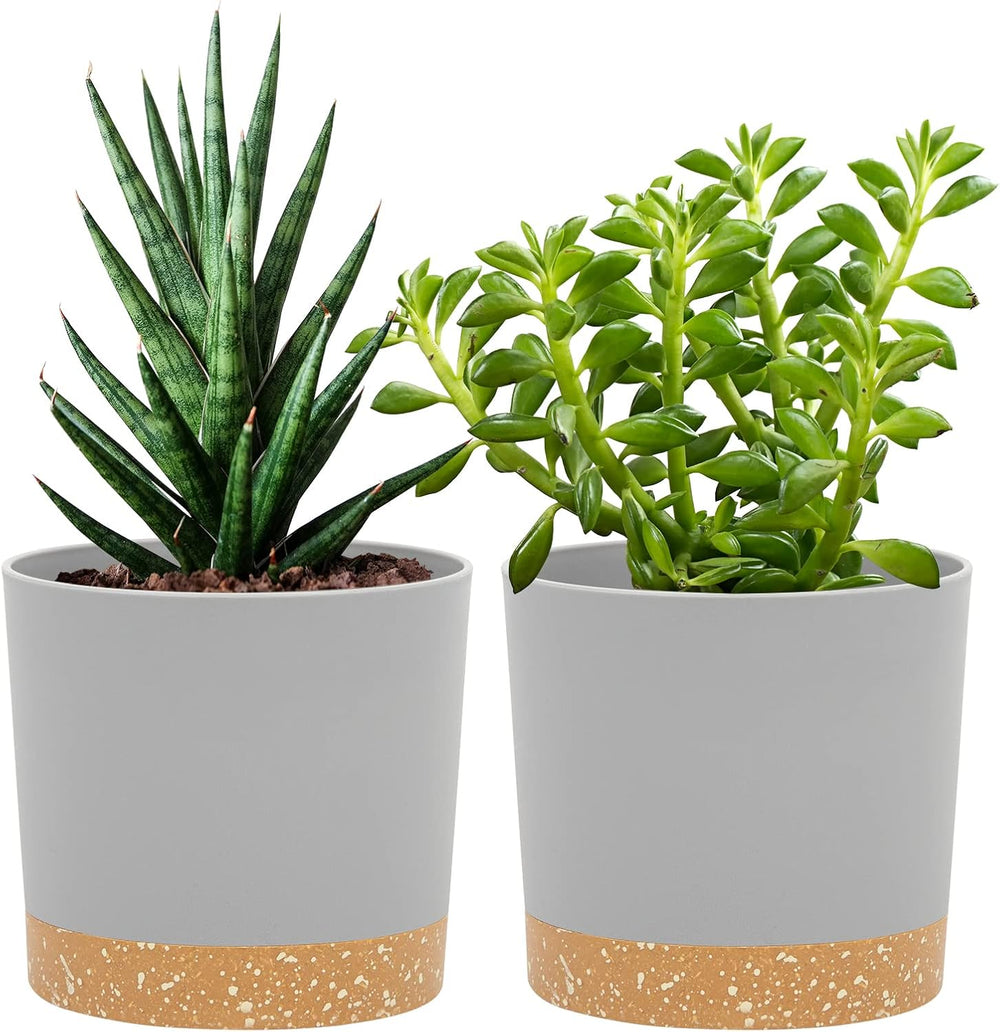 12.7cm Set of 2 Flower Pots, Indoor Plant Pots with Drainage Holes and Removable Base, Modern Decorative Saucers for Outdoor Garden Planters (White 12.7cm)